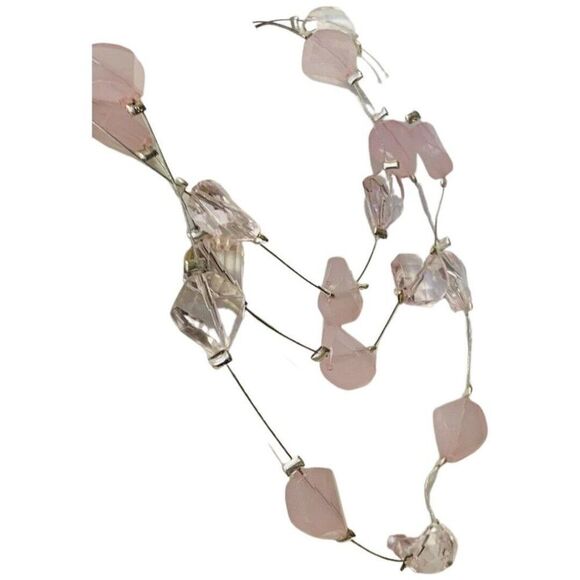 Vintage Pink Clear & Opaque Pink Faceted Beaded Silver Tone Layered Necklace - Picture 4 of 7